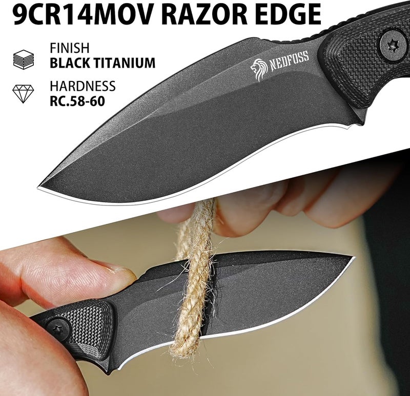 NedFoss Squirrel Small EDC Fixed Blade Knife, 2.97" Neck Knife with Sheath, Full Tang Vertical Horizontal Carry Knife with G10 Handle, Belt Clip, Outdoor Tactical Mini Kukri Knives, Father Day Gifts for Men Women - Image 2